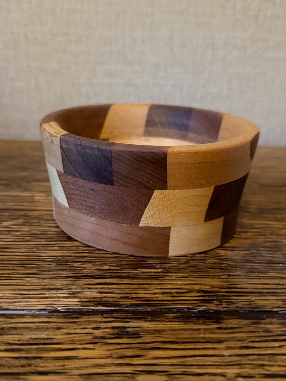 Handcrafted Segmented Wooden Bowl - Multi-Tone Wood